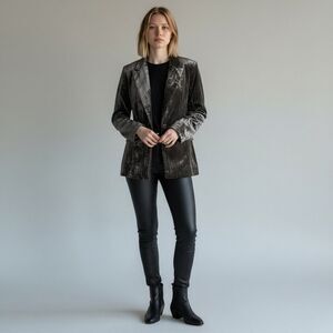 Dear John Wylie Black Velvet Blazer Jacket Women Medium Black Crimpled Versatile